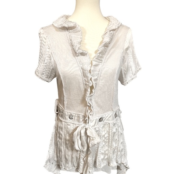 NWT Nicole Sabbatini Sweater • Size Large • Satin Gathered Trim • Unique Accents - Picture 1 of 9